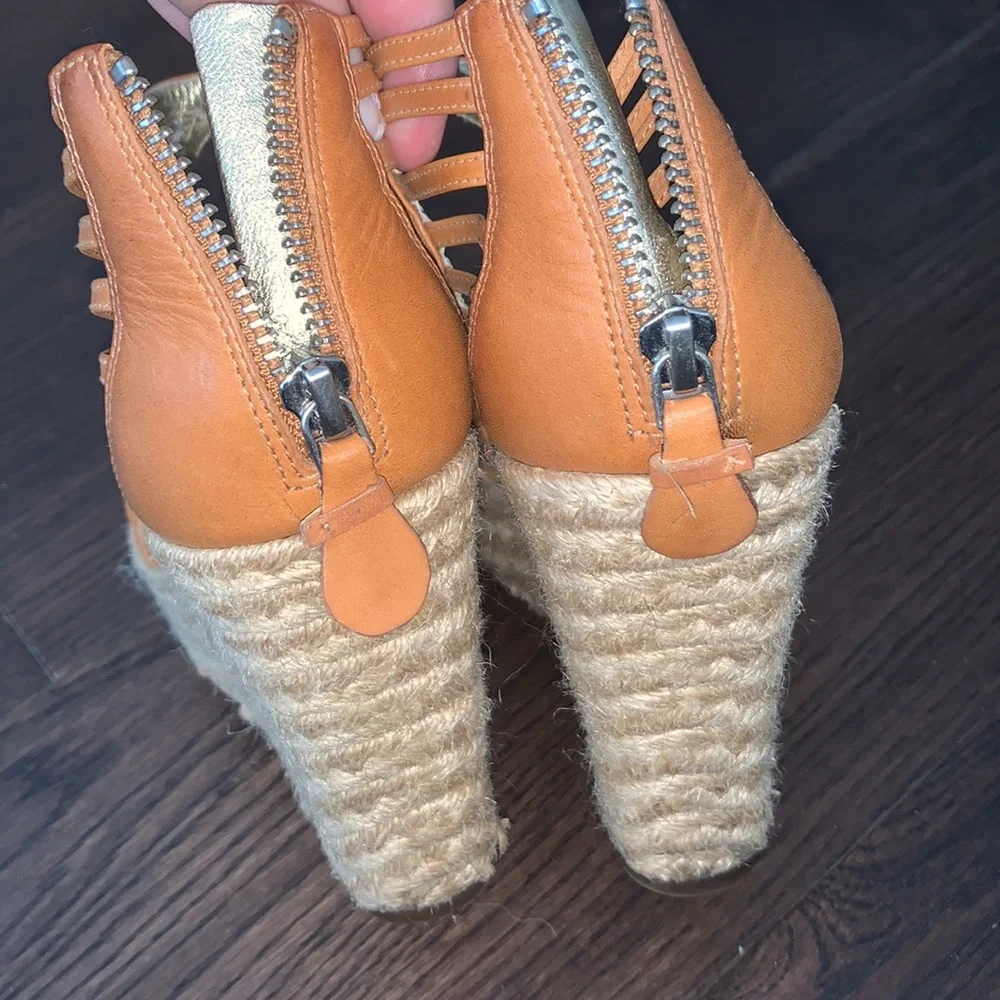 Belle by Sigerson Morrison luggage tan 70s wedges retro style